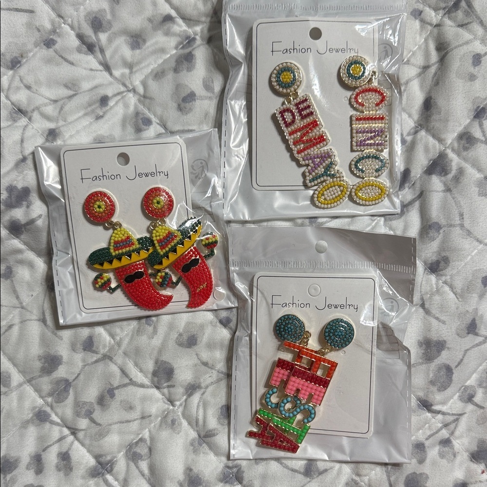 Colorful Beaded Fiesta Earrings Set